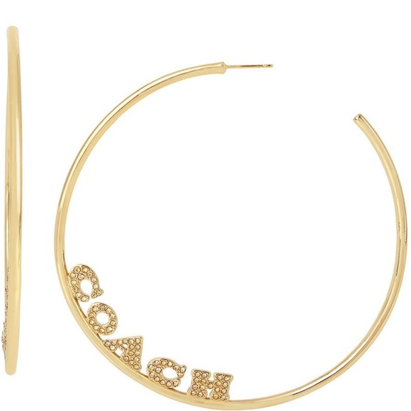 Gold COACH Signature Logo Diamanté Hoop Earrings - Picture 6 of 10